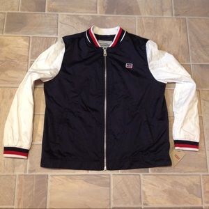 LEVI'S COLORBLOCK STRIPED TRIM BOMBER JACKET NAVY